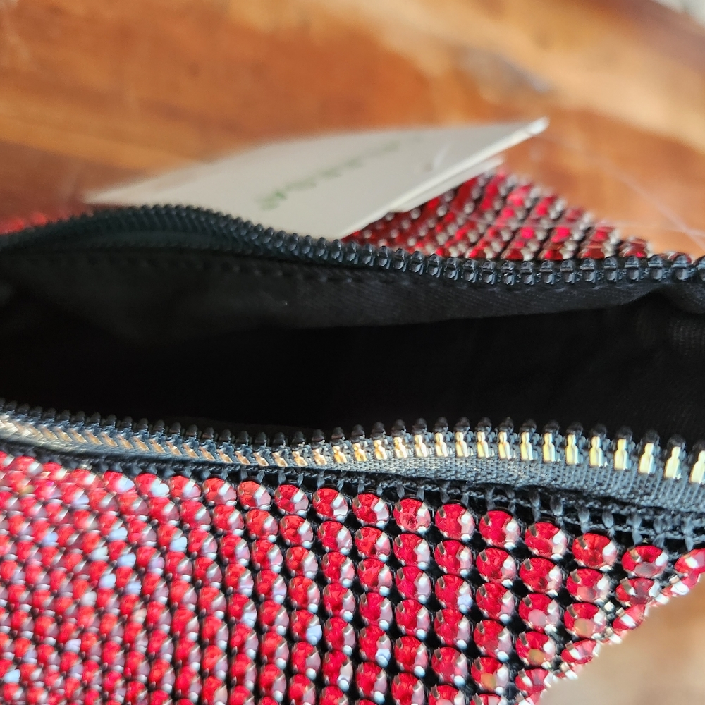 Triangular Red Rhinestone Evening Bag with Zipper - Picture 13 of 16